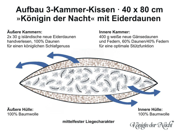 Eiderdaunen 3-Kammer-Kissen »Königin der Nacht«